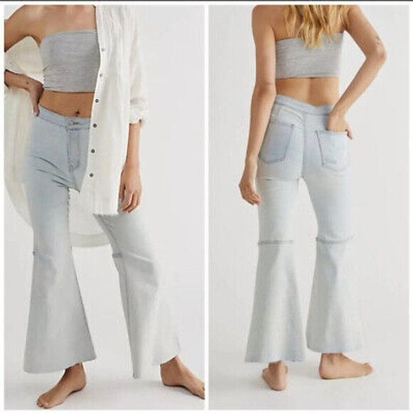 Free People Denim - Free People We The Free‎ Light Wash Youthquake Crop Wide Flare Boho Jeans